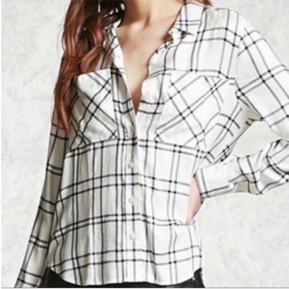 Forever 21 White Plaid Button Up Shirt Small - Picture 1 of 5